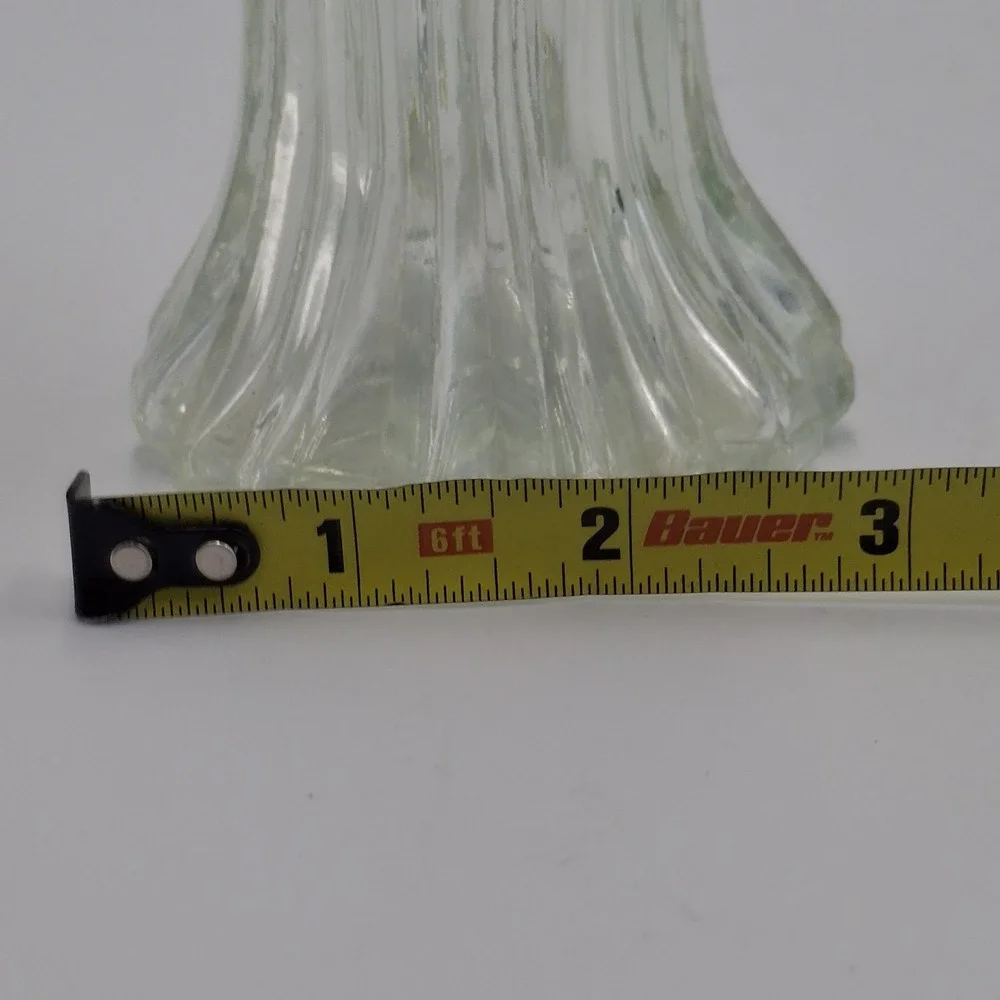 Vintage Fluted Glass Salt & Pepper Shakers Pair Scalloped Base Silver Tops 5.5